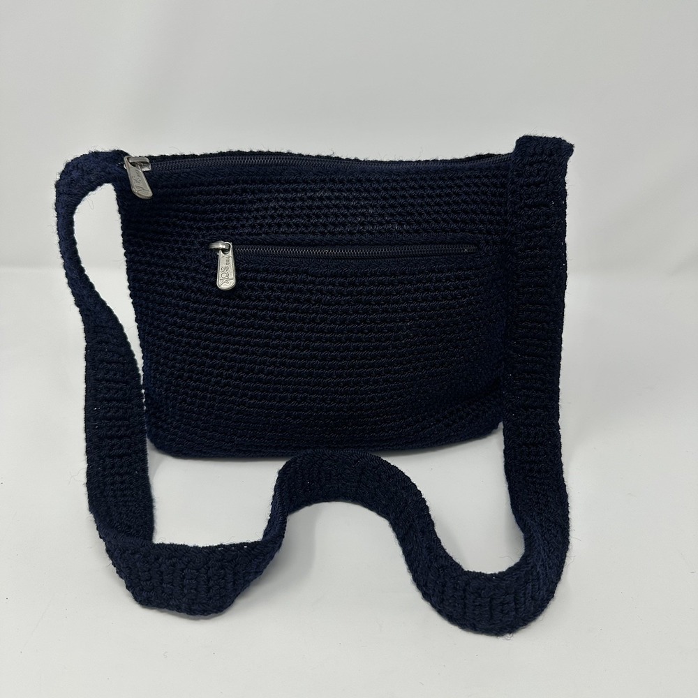 The Sak Woven Crochet Shoulder Bag Purse Navy Blue Boho Crossbody Cute Handmade